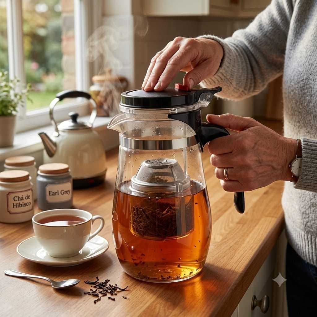 Chaleira bule de vidro com infusor em aço inox +750ml+ tampa com abertura integrada+ desing moderno.