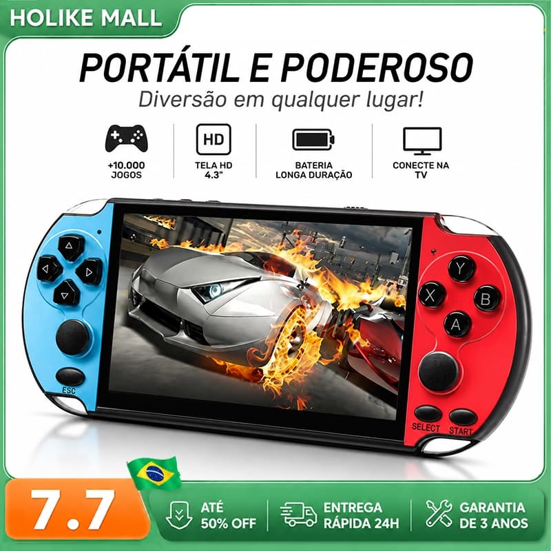 Videogame Portatil X7 PLUS Tela 5.1" PSP +2500 Jogos Retro 8GB Console de Mão Memoria Expansivel