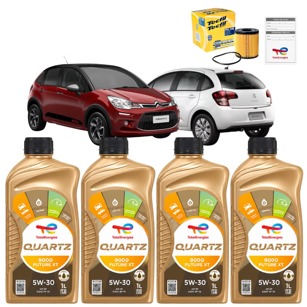 Kit Filtro e Óleo Total Quartz 9000 5w30 Citroen C3 C4 Cactus Berlingo Aircross 1.5 1.6 THP MPI Até 2025 Original