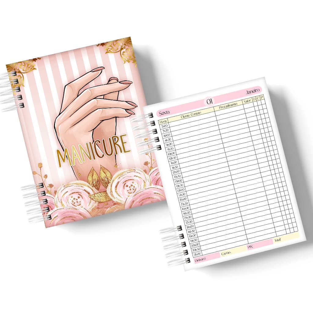 Agenda para Manicure Datada 2027 e Permanente (não datada) Agenda Manicure e Pedicure Agendamentos (C06)