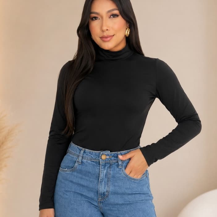 Blusa Segunda Pele Cacharrel Feminino Com Gola Alta Suplex Termica frio manga loga