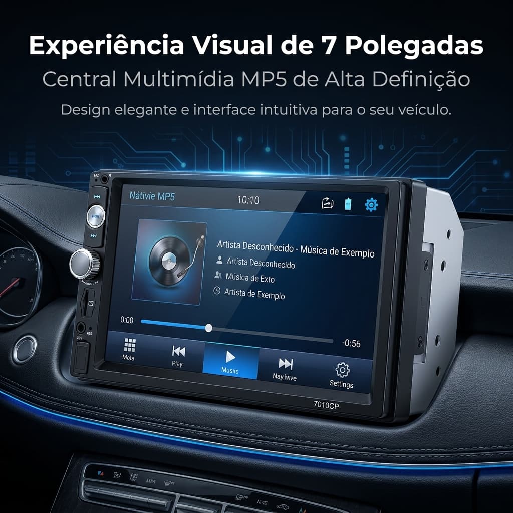 Multimedia Player Automotivo 7" 2DIN | MP5 | Rádio FM | Bluetooth | USB | AUX | SEM CARPLAY TZ