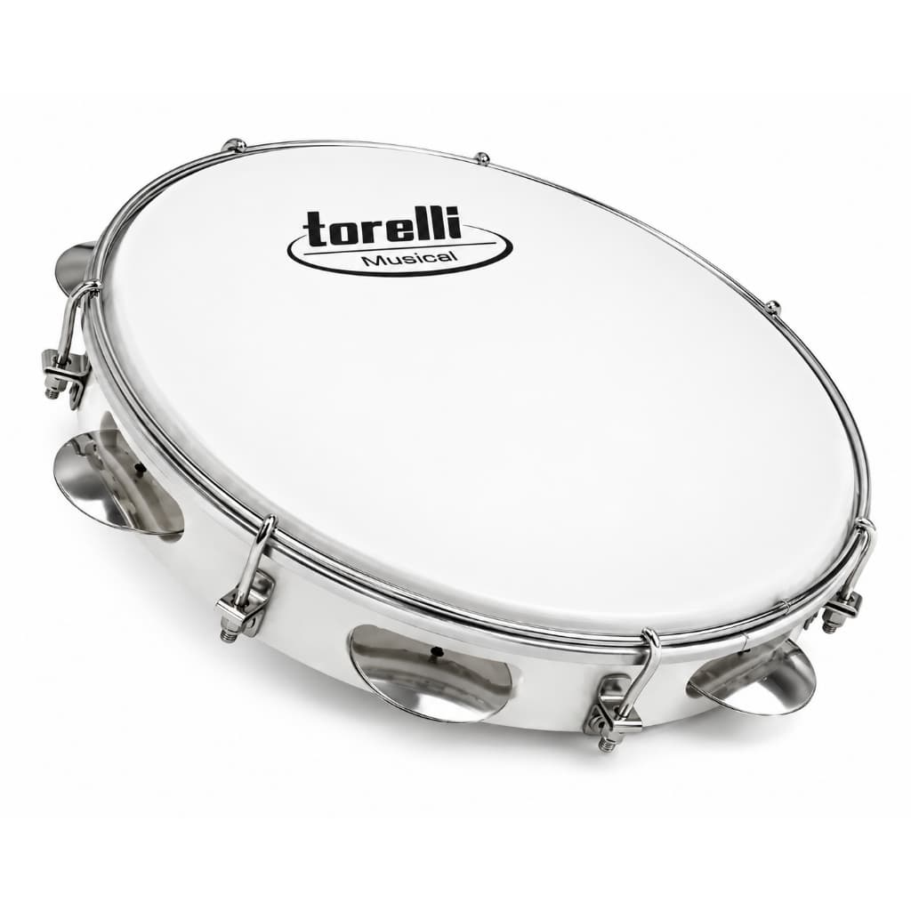 Pandeiro 10 Pol Branco com Pele Leitosa com Chave Afinação Pandeiro Injetado para Samba Pagode e Percussão TP309BC