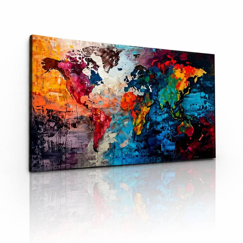 Quadro Decorativo 1 Peça Mapa-Múndi Abstrato Colorido Premium FULLHD