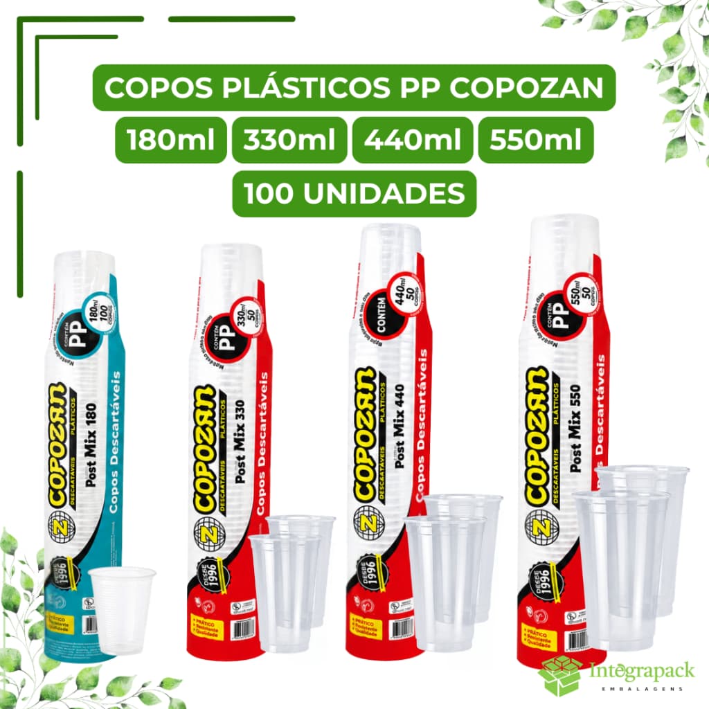 Copos Plásticos PP Copozan 100und Descartáveis Café Açaí Água Refrigerante Suco Copão Drinks Eventos