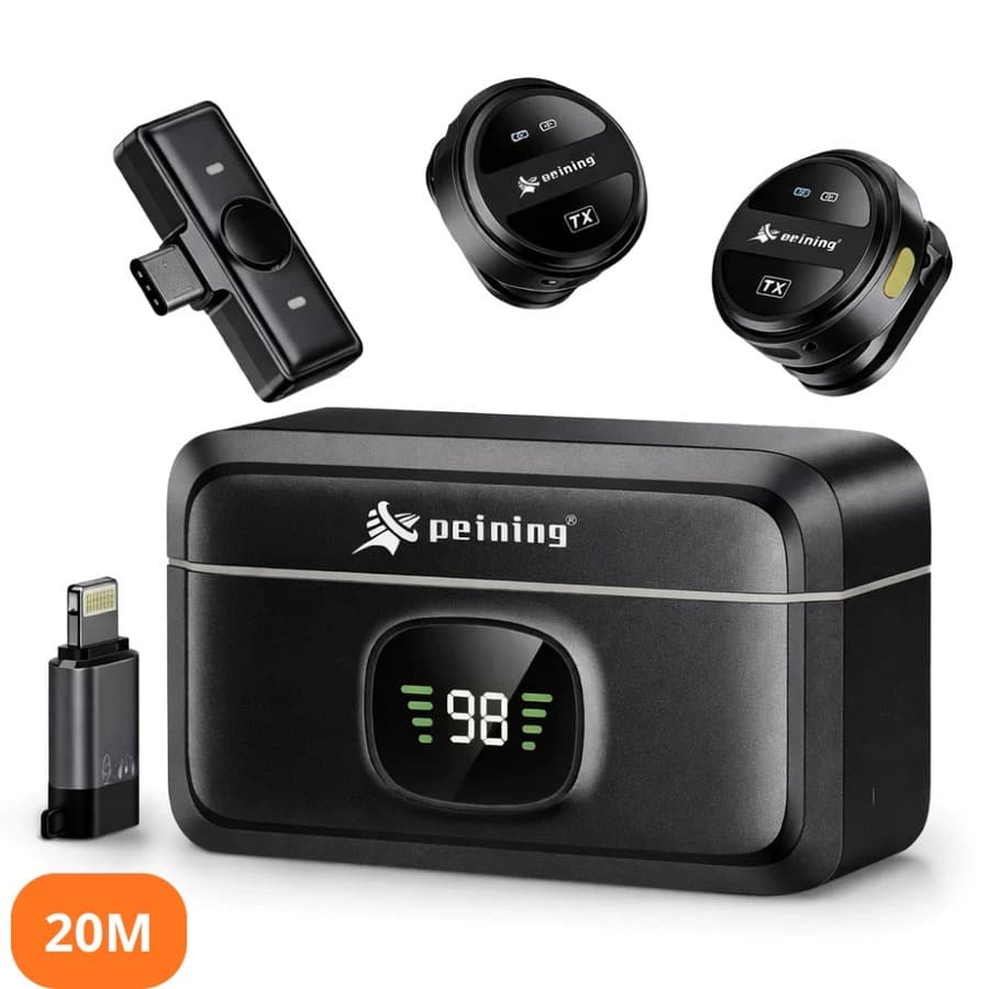 Microfone De Lapela Sem Fio Peining Para iPhone E Tipo-C Áudio Profissional