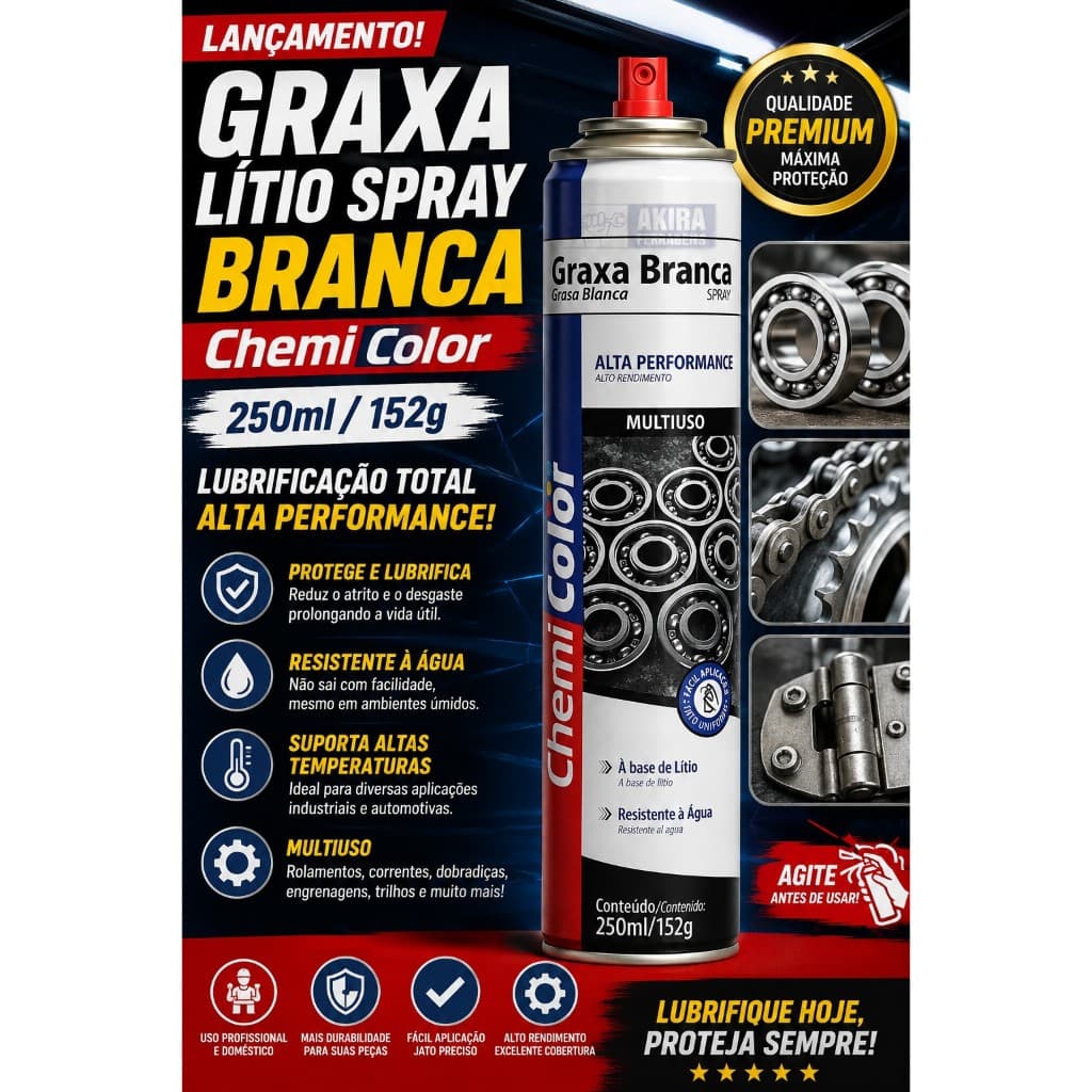 Graxa Litio Spray Branca 250ml/125g - Chemicolor
