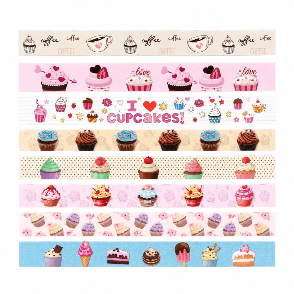 Kit 8 Faixas Barrado Digital Cupkakes Ganhe +1 de Brinde para panos de prato toalhas e artesanato medindo 0,49 x 12 cm