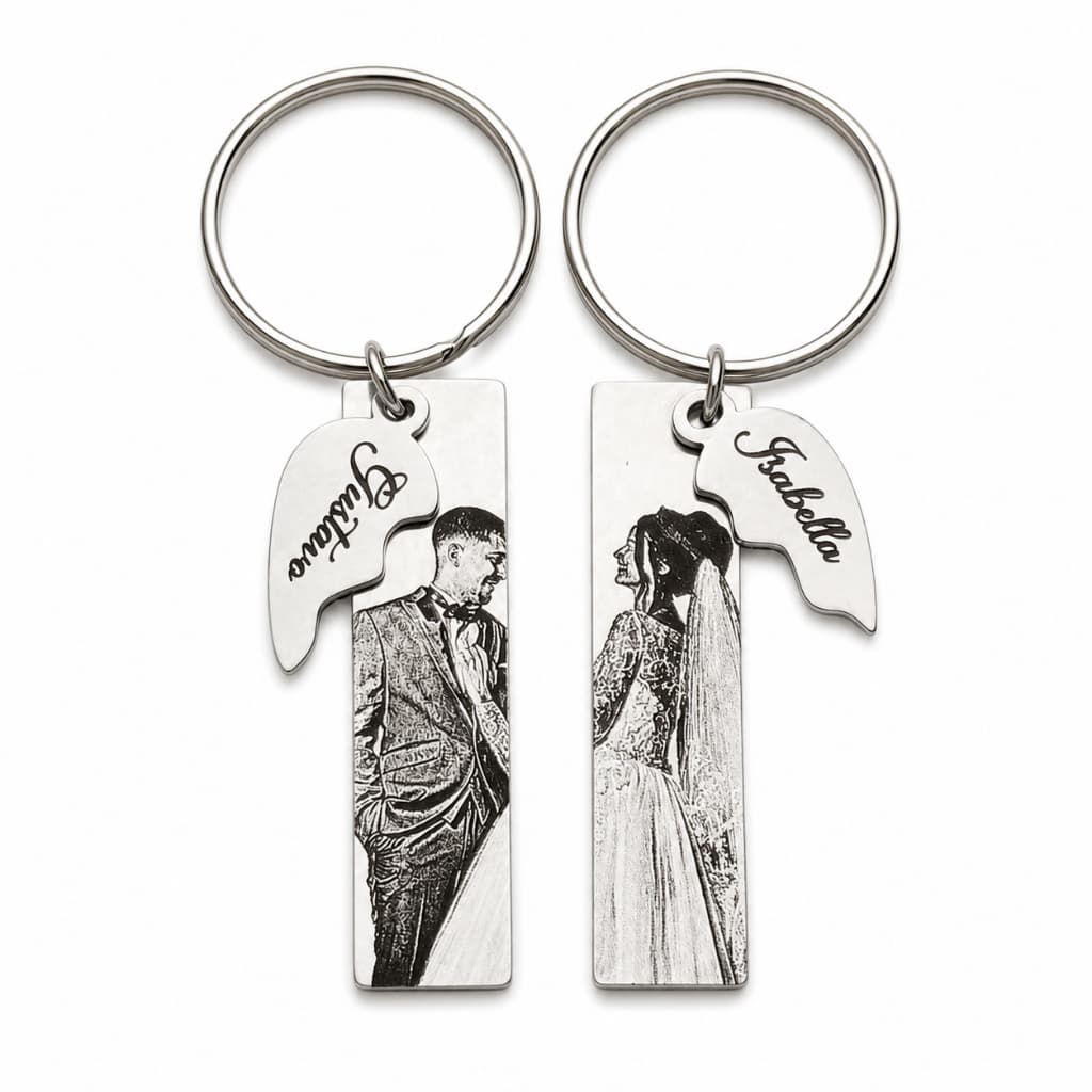 Chaveiro Personalizado Coração Partido + Placa Foto Frase Aço Inox Gravação Laser Presente Casal Namorada Mãe