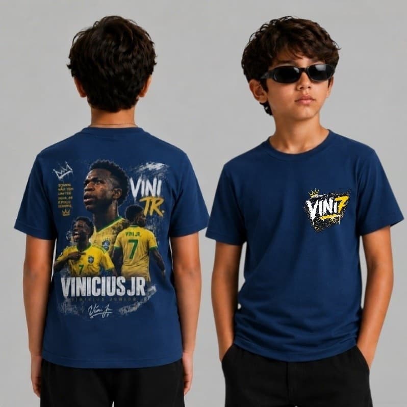 Camiseta Vini Jr Copa do Mundo Infantil Criança Infantil Juvenil Brasil Top 100% Algodão Varias Cores