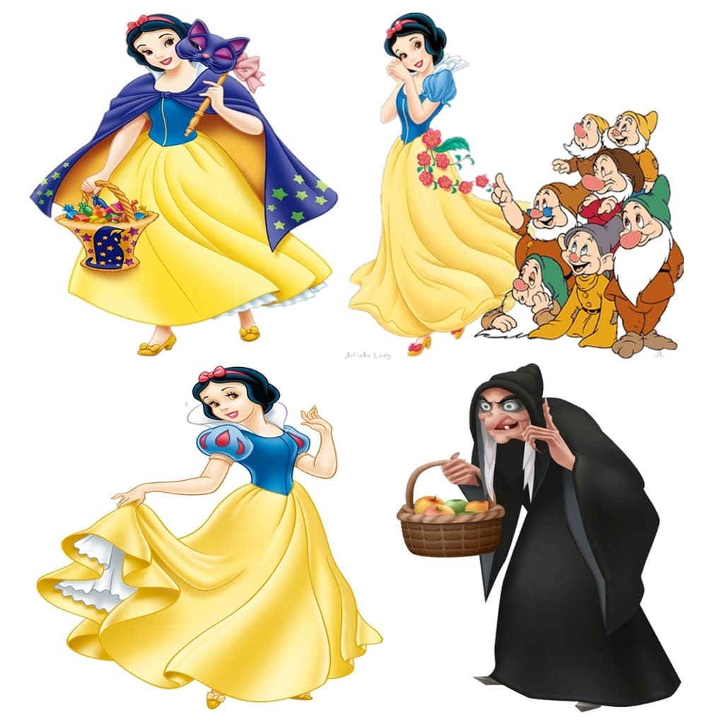 Branca de neve kit 4 peças de 20cm display de festa em mdf