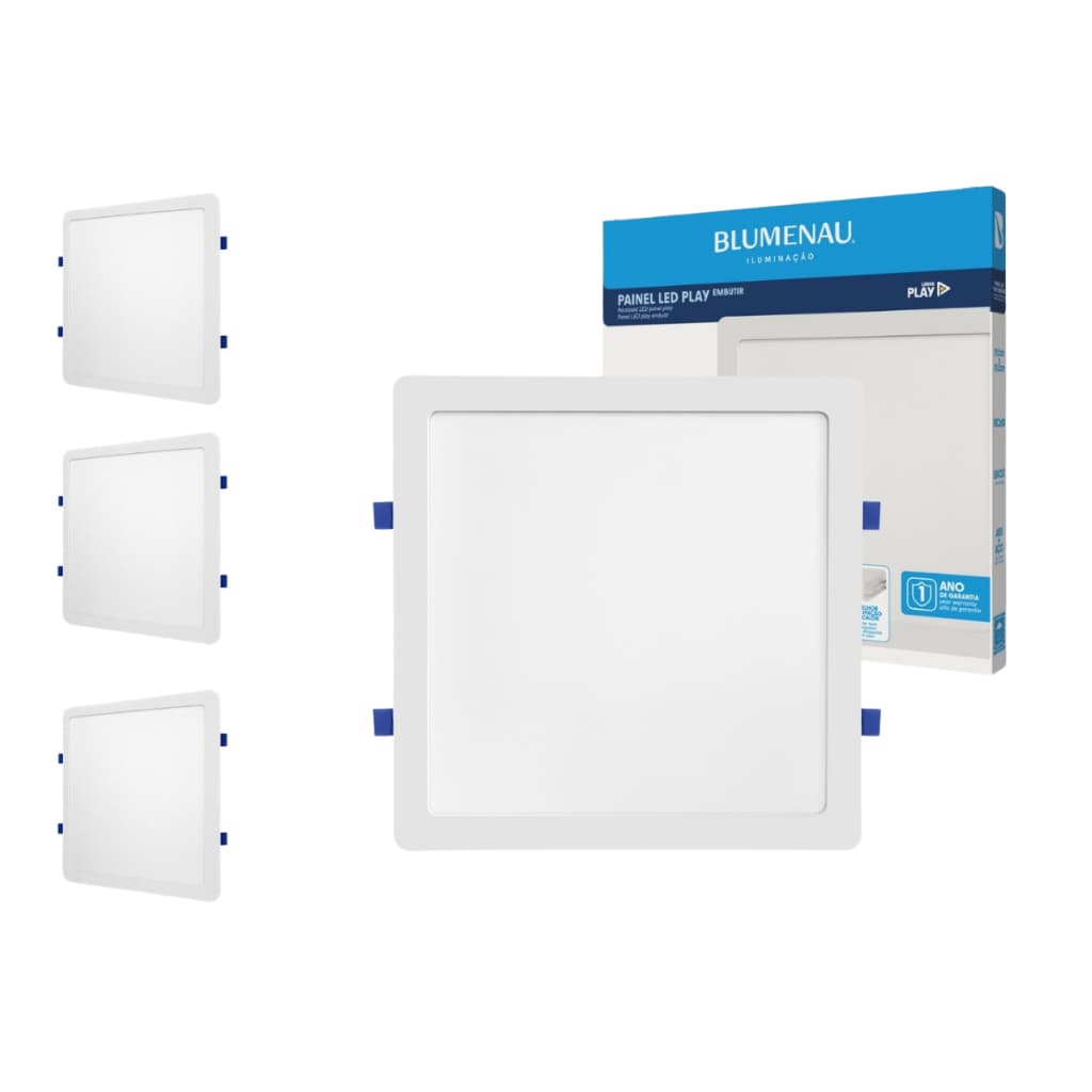 kit 3 Painel Plafon Quadrado Embutir 24w Play Bivolt 6500k 4000k 3000k Blumenau Iluminação