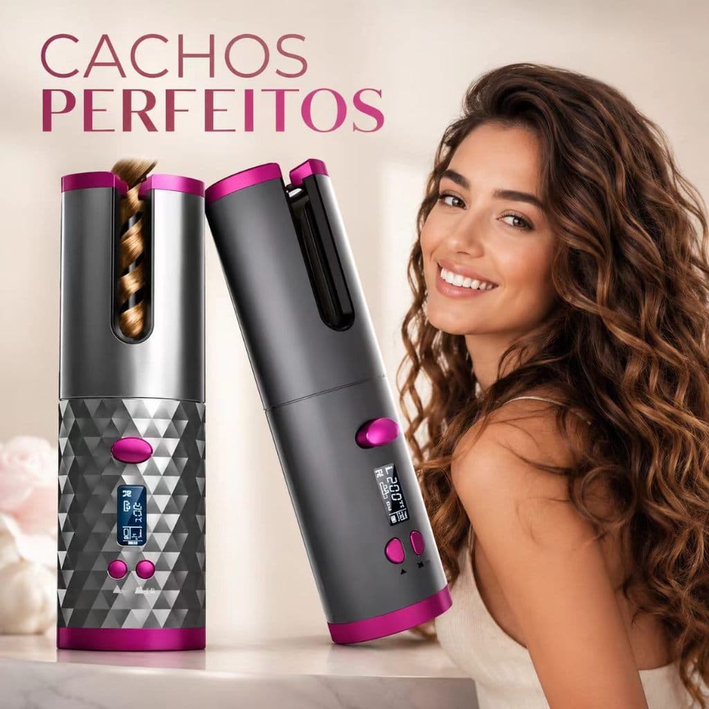 Modelador de Cachos Automático Sem Fio Recarregável USB Portátil LCD Anti Enrosco