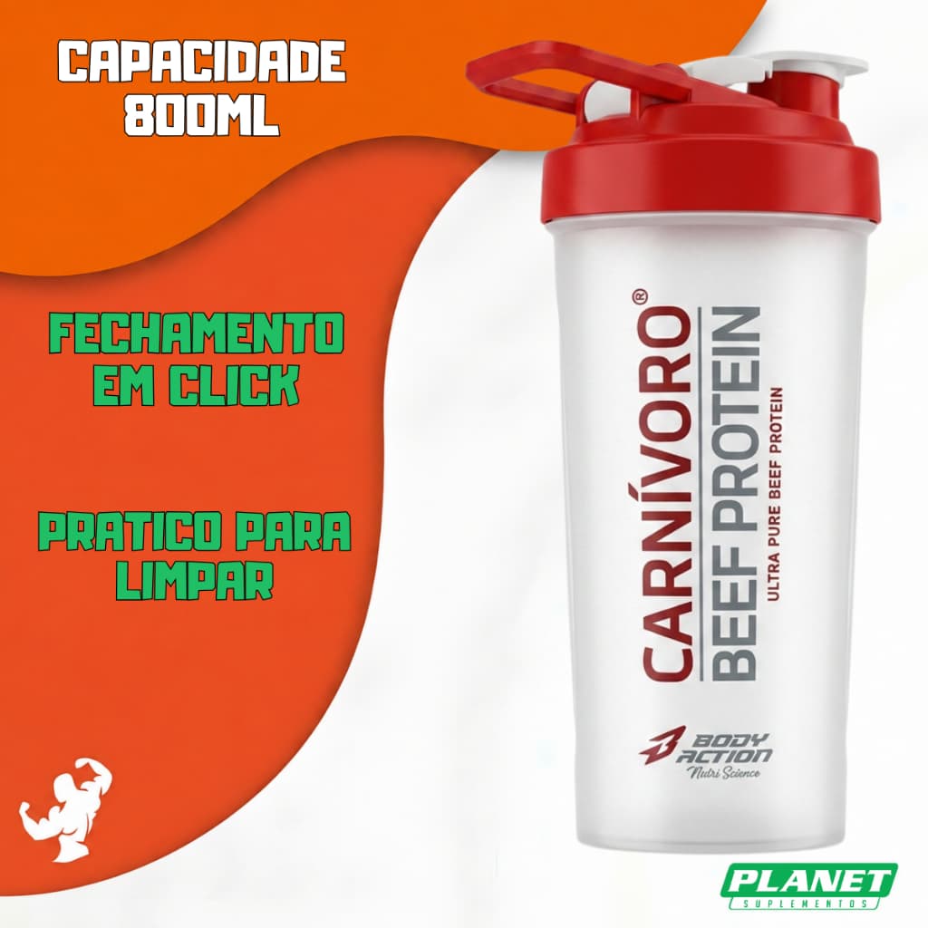 Coqueteleira Carnívoro Bodyaction 600ml Design Exclusivo Leve e Prática Material Resistente