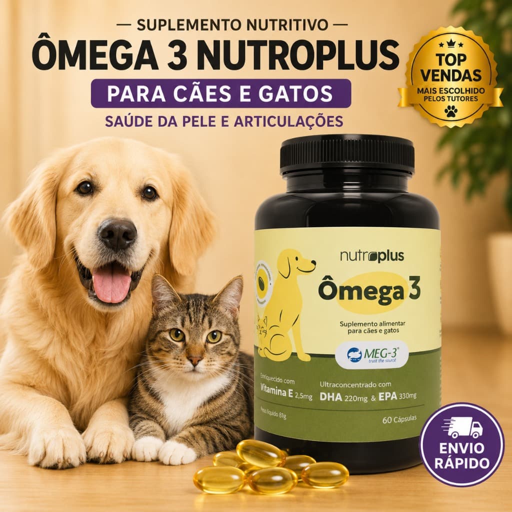 Suplemento para Cães e Gatos 60 Cápsulas Saúde da Pele e Articulações, Nutritivo com Ômega 3 Nutroplus Nutritivo