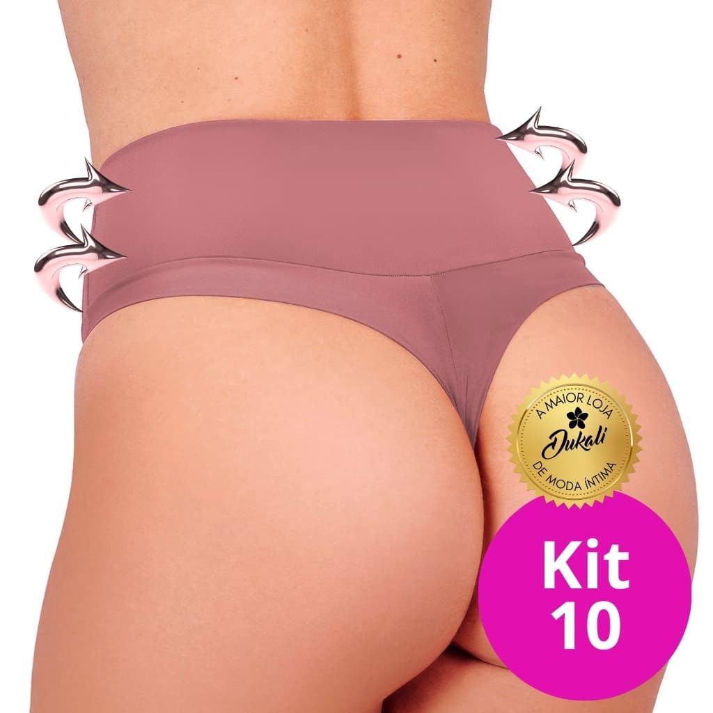 Kit 10 Calcinhas Cintura Alta Fio Duplo Lateral Larga Cinta