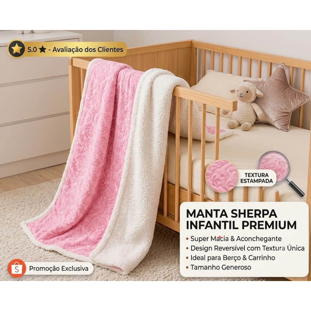 Manta Coberdrom Bebê em Microfibra com Sherpa Super Macio, Delicado e Quentinho