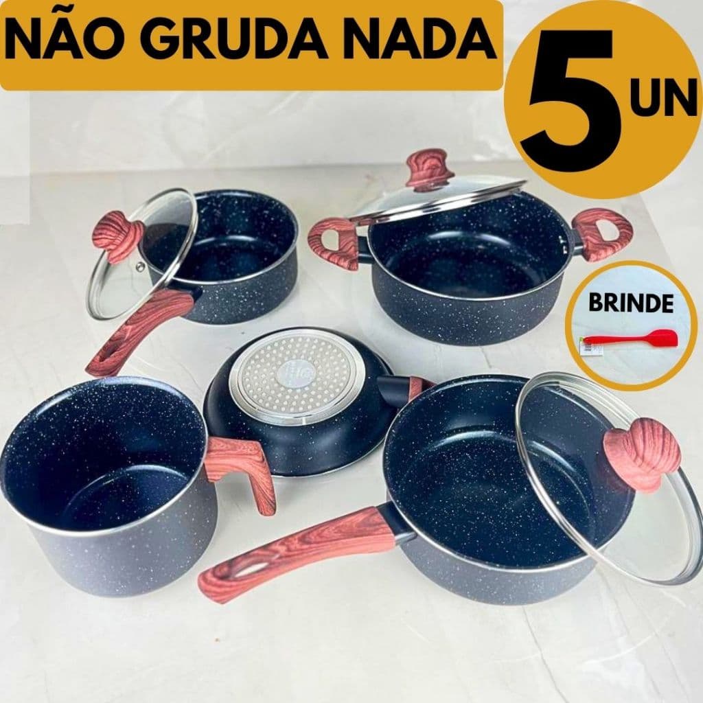 Jogo Panelas 5 Peças Com Indução Antiaderente de verdade Não Gruda Cozinha Casa Restaurante