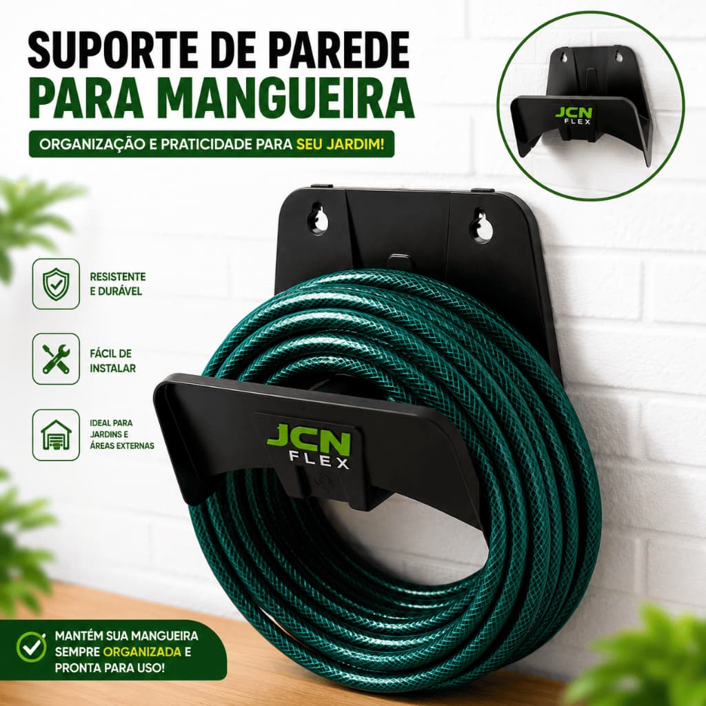Kit 2 Unidades Suporte Para Mangueira De Jardim Enrolador Parede Preto Jcn Flex Reforçado