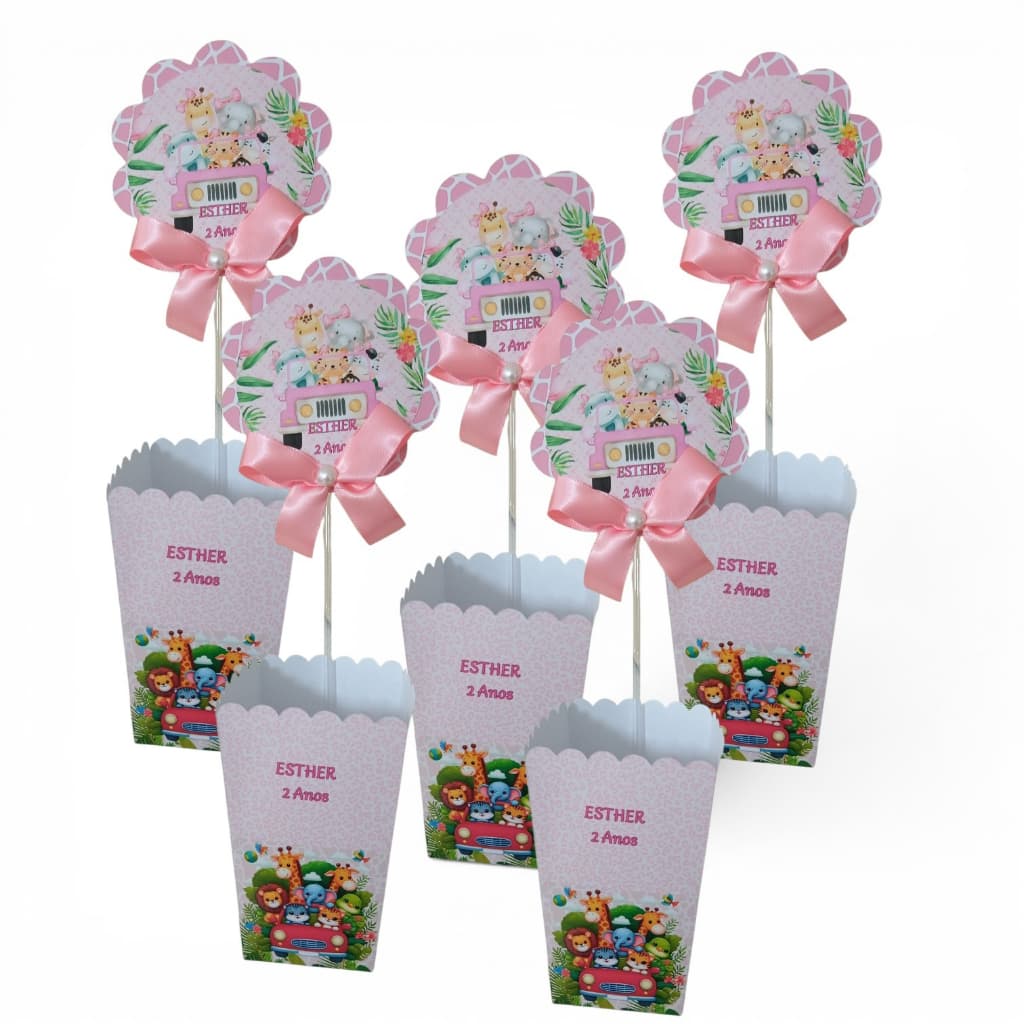 Centro de Mesa Personalizado SAFARI ROSA Cachepot Enfeite de Mesa Festa Aniversário Lembrancinha ( FAZEMOS TODOS TEMAS)