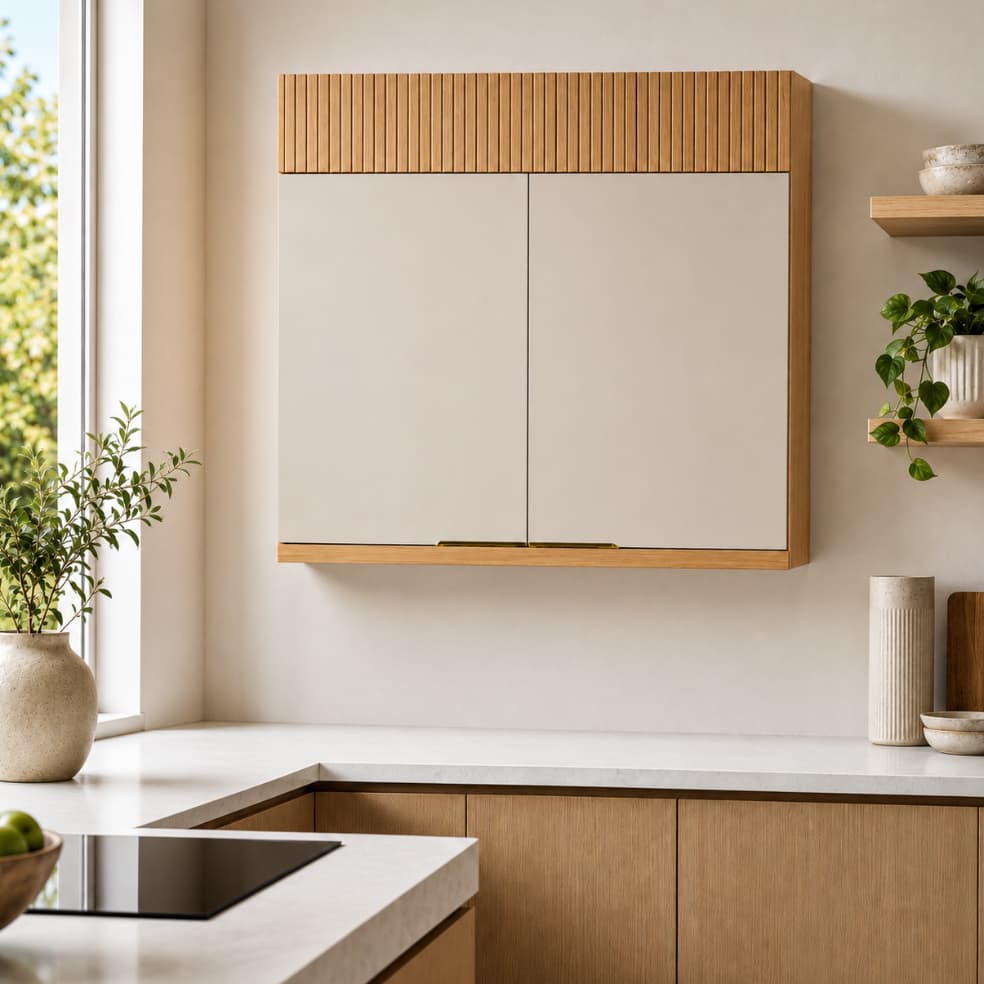 Armário Aéreo Cozinha Nesher Realeza 2 Portas 80cm Carvalho/Greige – Suspenso para Cozinha