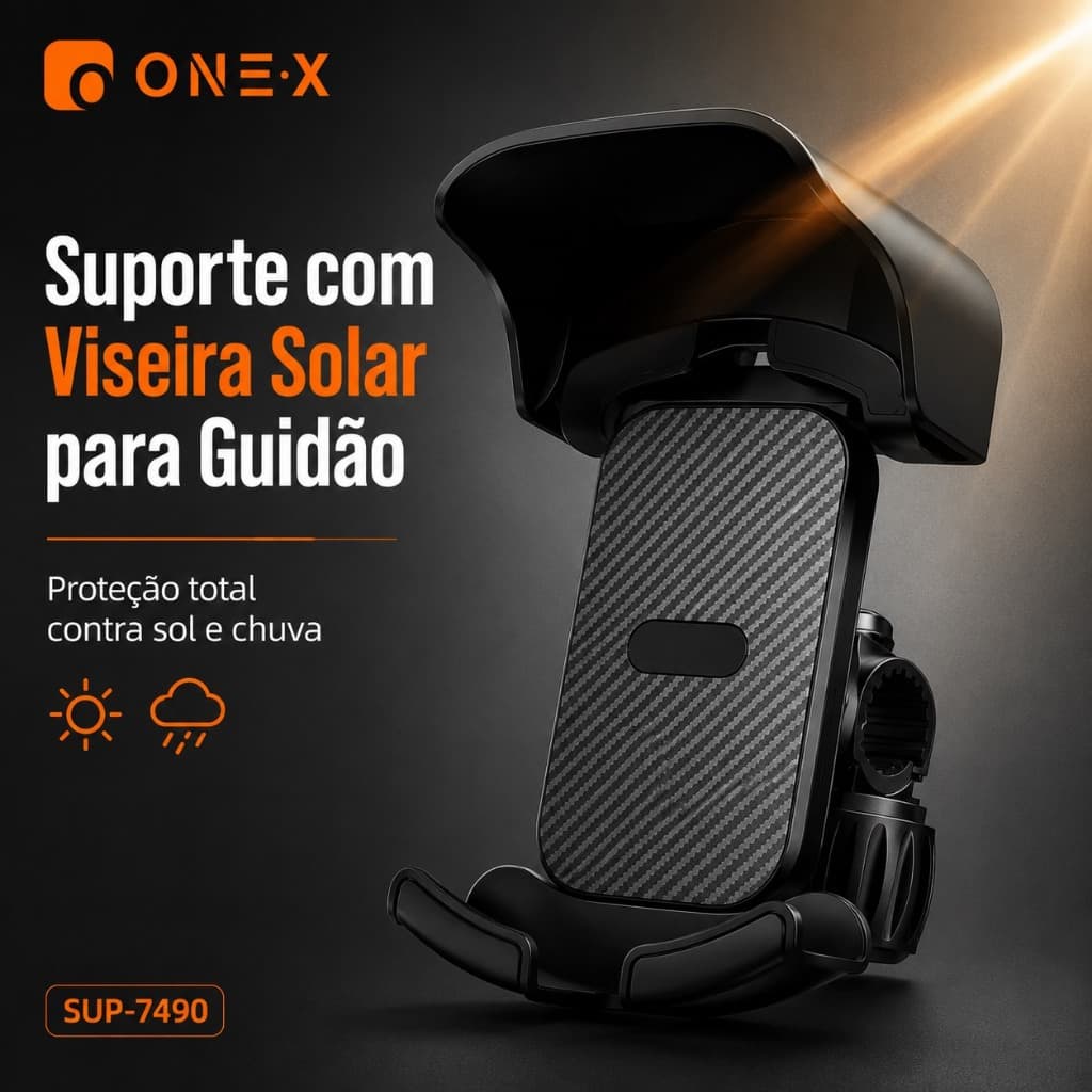 Suporte Celular Guidão Moto/Bicicleta com Viseira Solar Proteção Sol e Chuva