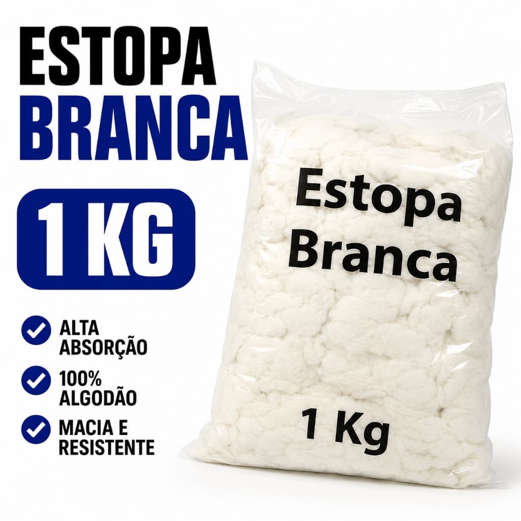 Estopa Branca 1Kg 100% Algodão Limpeza Polimento Oficina Mecânica Indústria Premium