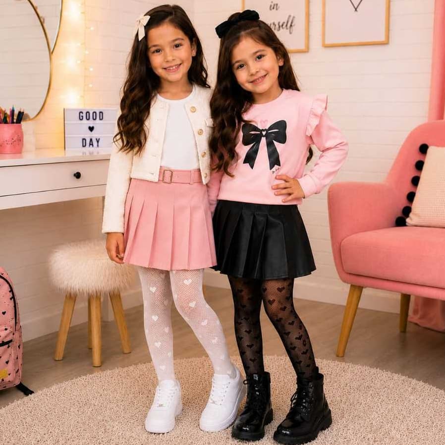 Meia Calça Infantil Arrastão Com Coração Menina Moda Fashion Delicada Confortável 4 a 13 Anos