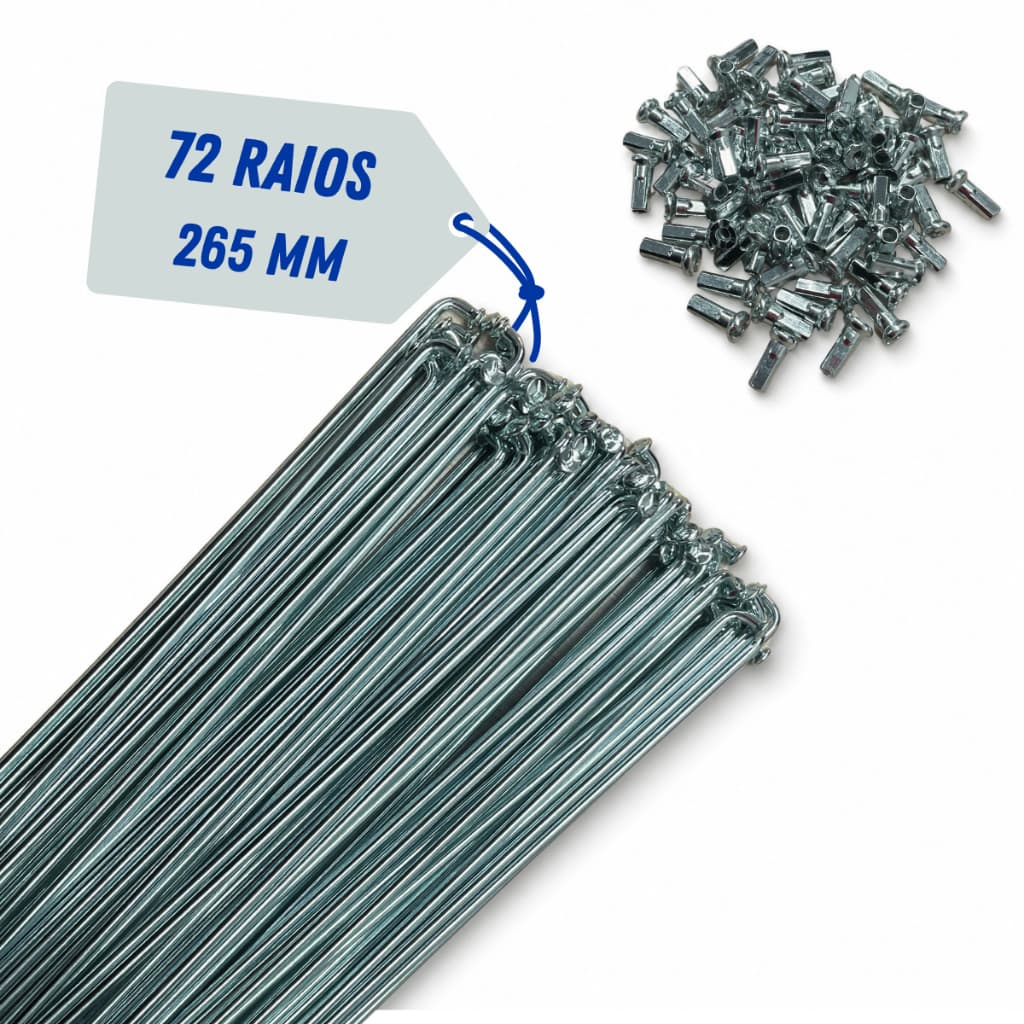 Kit para 2 Rodas 72 Raios Grosso 265 mm Zincado Nipples Aro 26 Aero Alto