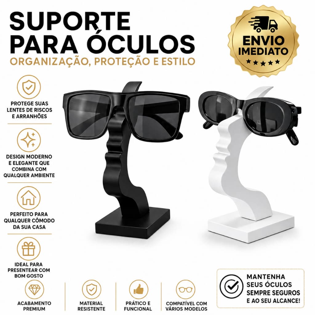 Kit com 2 Porta Óculos Decorativos | Estilo Rosto | Design Moderno e Elegante Preto/Branco