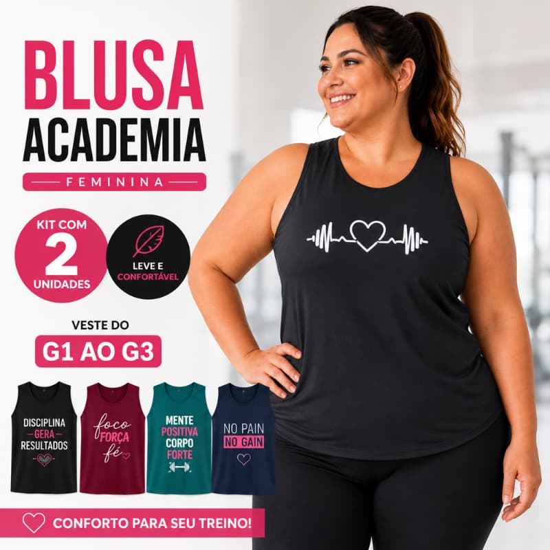 Kit 2 Blusas Academia Feminina Plus Size Dry Fit Regata Fitness Treino G1 G2 G3 |420| Oferta