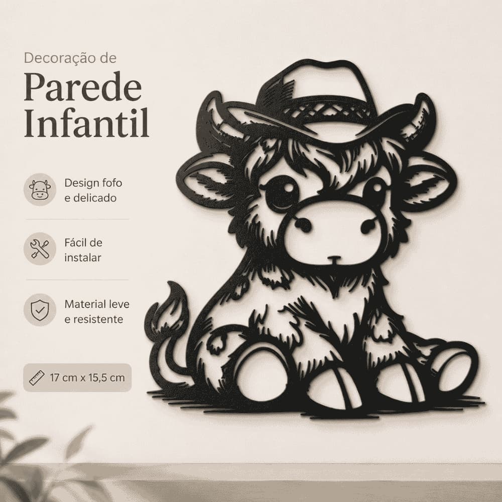 Enfeite Parede Vaquinha Highland Cow Decoração Quarto Infantil Bebê Menina Presente 17x15cm
