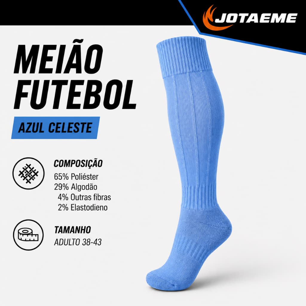Meião Futebol Jotaeme | Adulto 38 ao 43 | Azul Celeste
