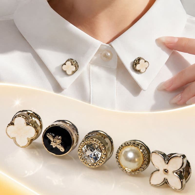 Broches Decorativos para Camisa Feminina – Kit com 5 Modelos Elegantes
