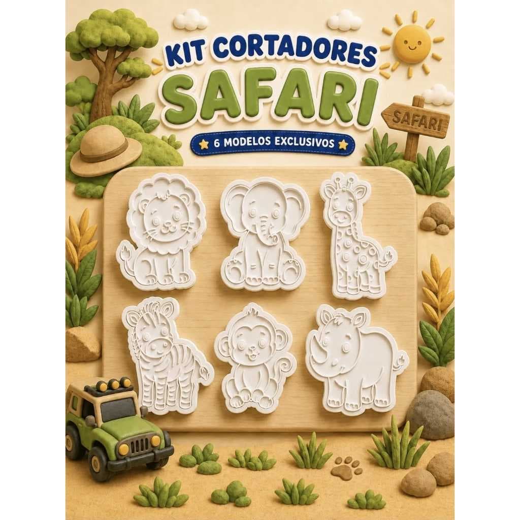Kit 6 Cortadores Marcadores Safari Floresta Cookie Pasta Fofinho Selva Animais