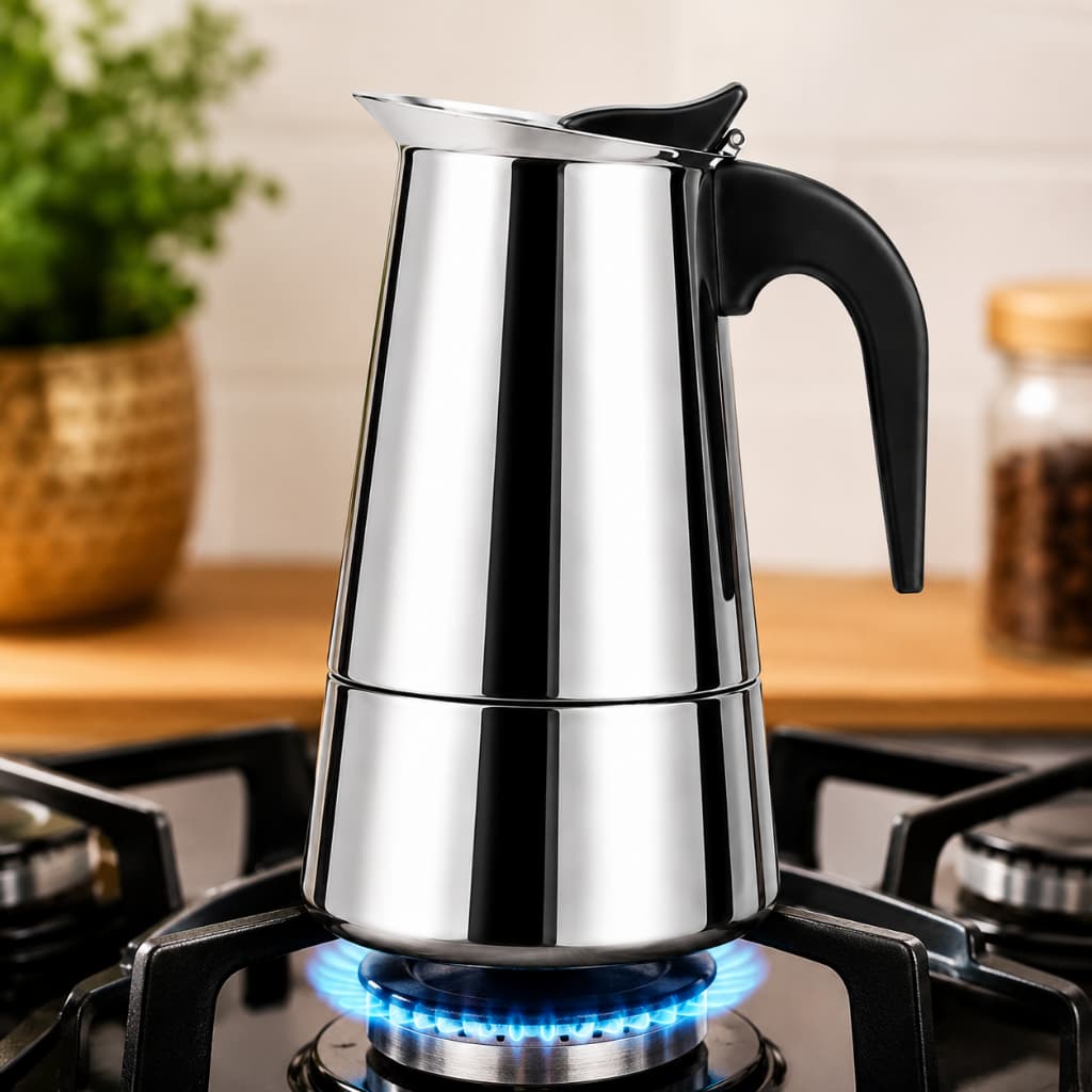 Cafeteira Italiana Inox 450 Ml Serve 9 Xícaras Compacta Resistente Café Expresso Com Design Elegante
