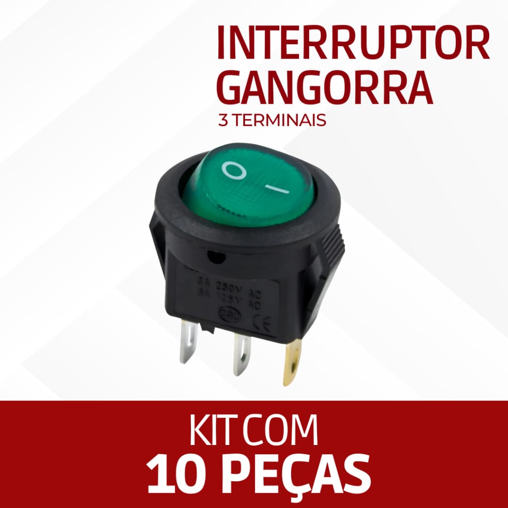Botão Interruptor Gangorra Redondo Com 3 Terminais Neon Kit 10 peças