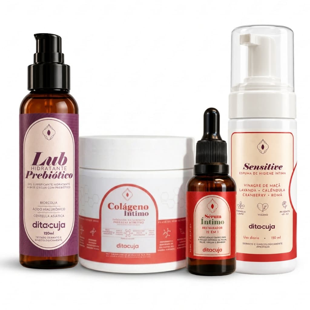 Kit Ressecamento Íntimo Dita Cuja, 4 Produtos Espuma Sensitive Sérum Lub Colágeno