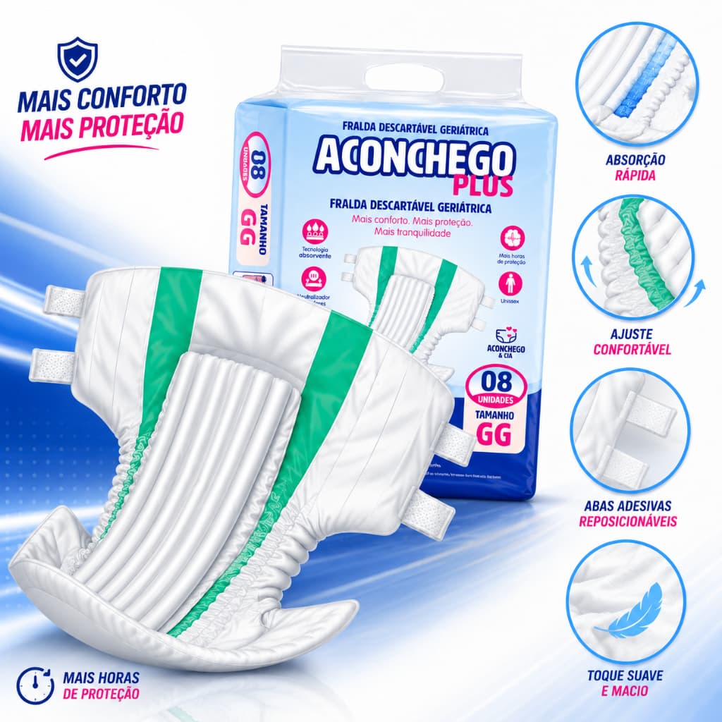 Fralda Geriátrica Descartável Aconchego Plus Alta Absorção GG 8 un