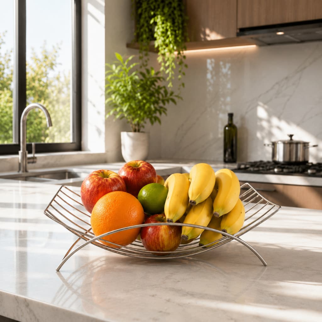 Fruteira de Mesa Moderna Pequena Aramado Decorativa Arqueada de Bancada para Cozinha