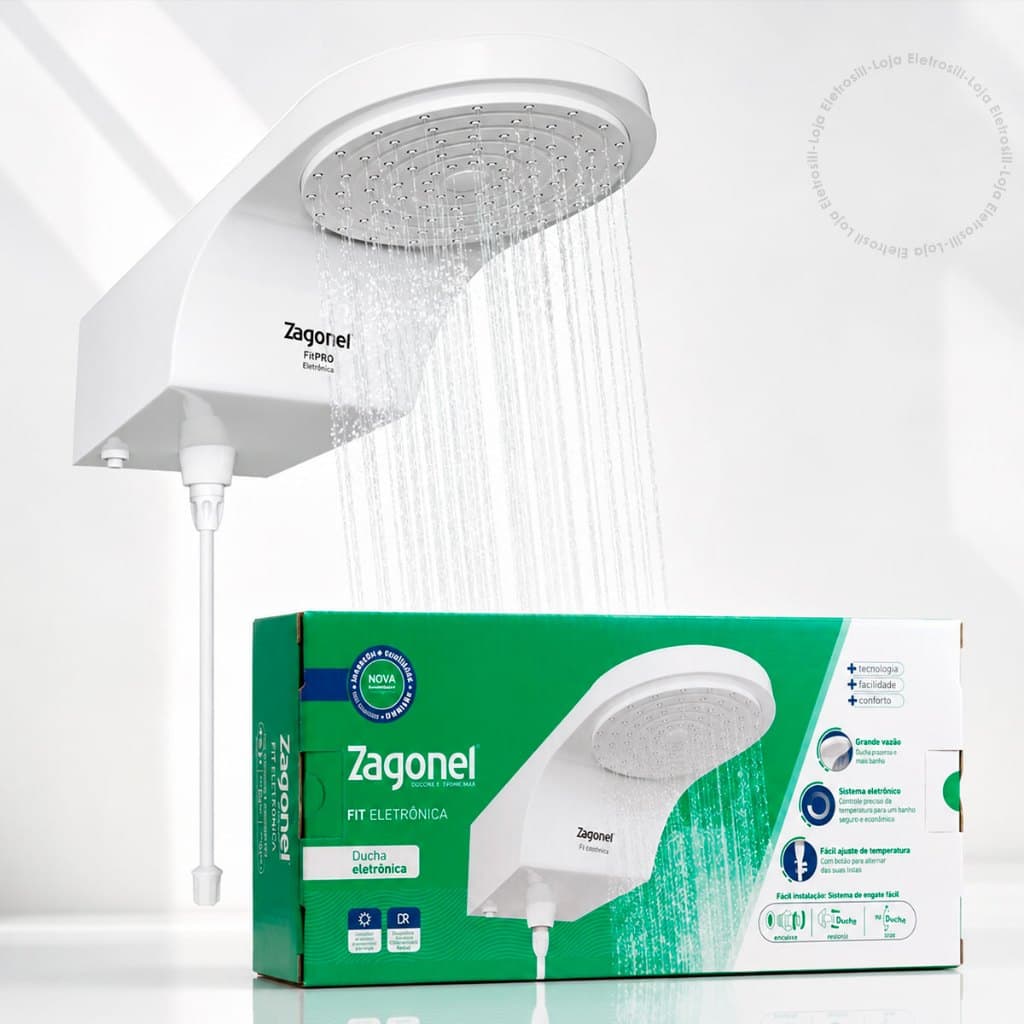 Chuveiro Ducha Eletrônica Fit Pro Branco Zagonel 127v/220v Controle Temperatura Grande Vazão