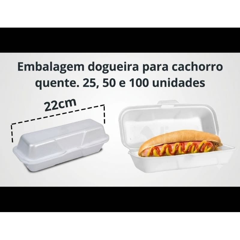 Dogueira hambúrgueira descartável de isopor H004 para cachorro quente 25/50 e 100 unidades