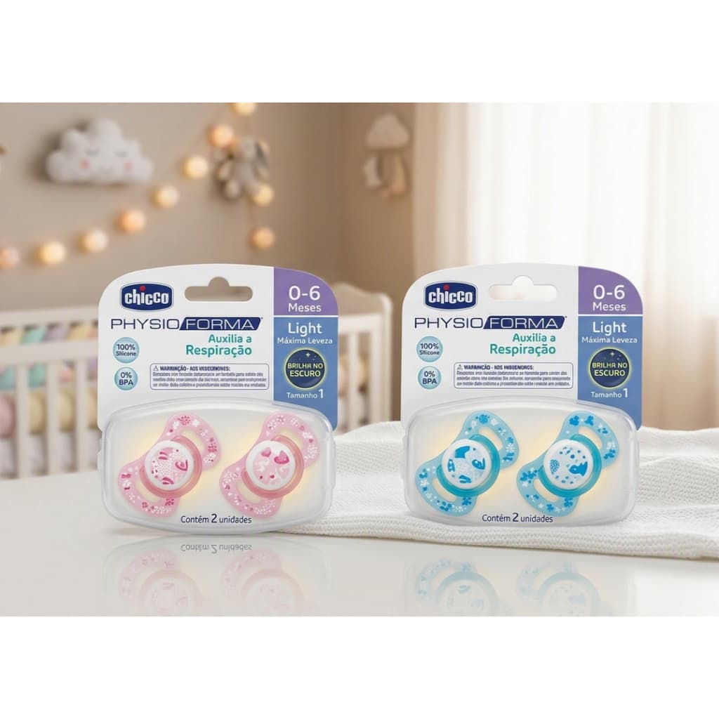 Chupeta recém nascido Chicco Physio Comfort Tam 1 Silicone 0-36M kit 2 Unid Brilha No Escuro