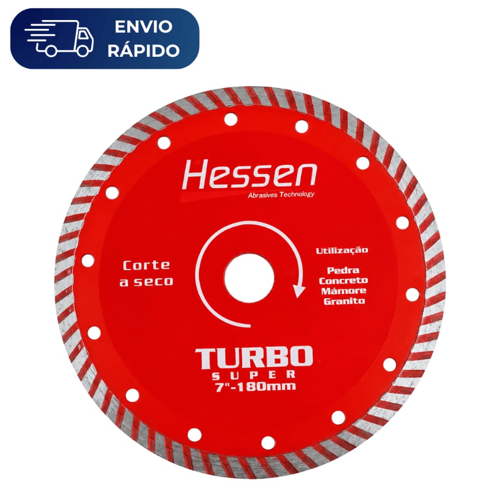 Disco De Corte Diamantado Turbo 7 Pol 180mm Corte A Seco Esmerilhadeira Hessen Granito Mármore