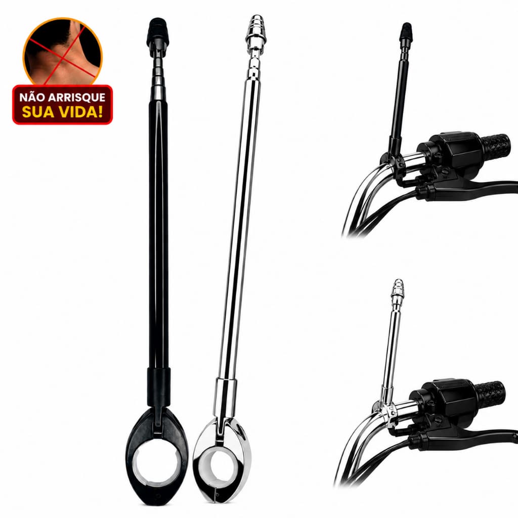 Antena Corta Pipa Moto Bicicleta Guidão Anti Cerol Aço Inox Segurança Motociclista 7 Níveis