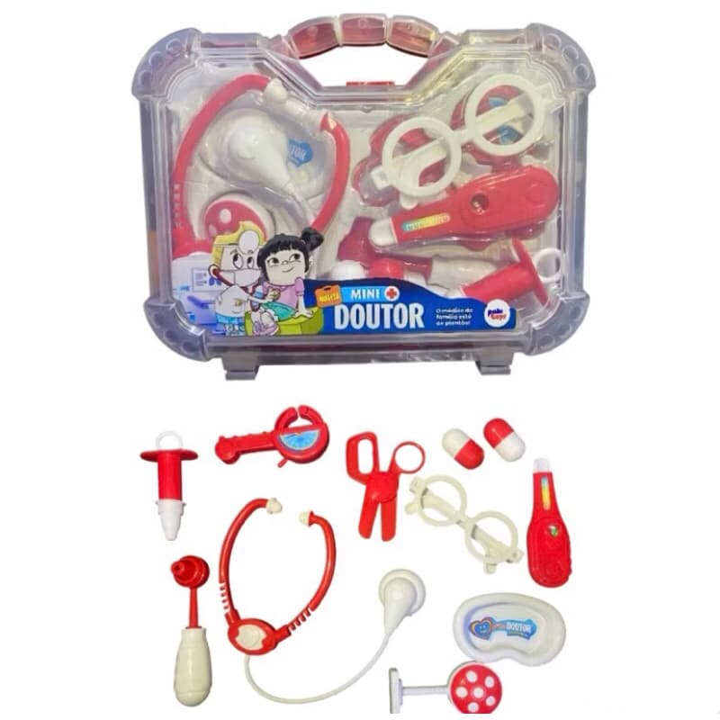 Maleta kit Medico Infantil de Brinquedo de Profissoes Brinquedo Educativo Vermelha