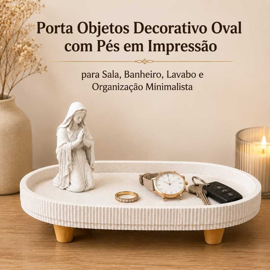 Porta terço Nossa Senhora Rezando, Com Bandeja e Pezinho, Decorativo, Sala, Quarto, Minimalista