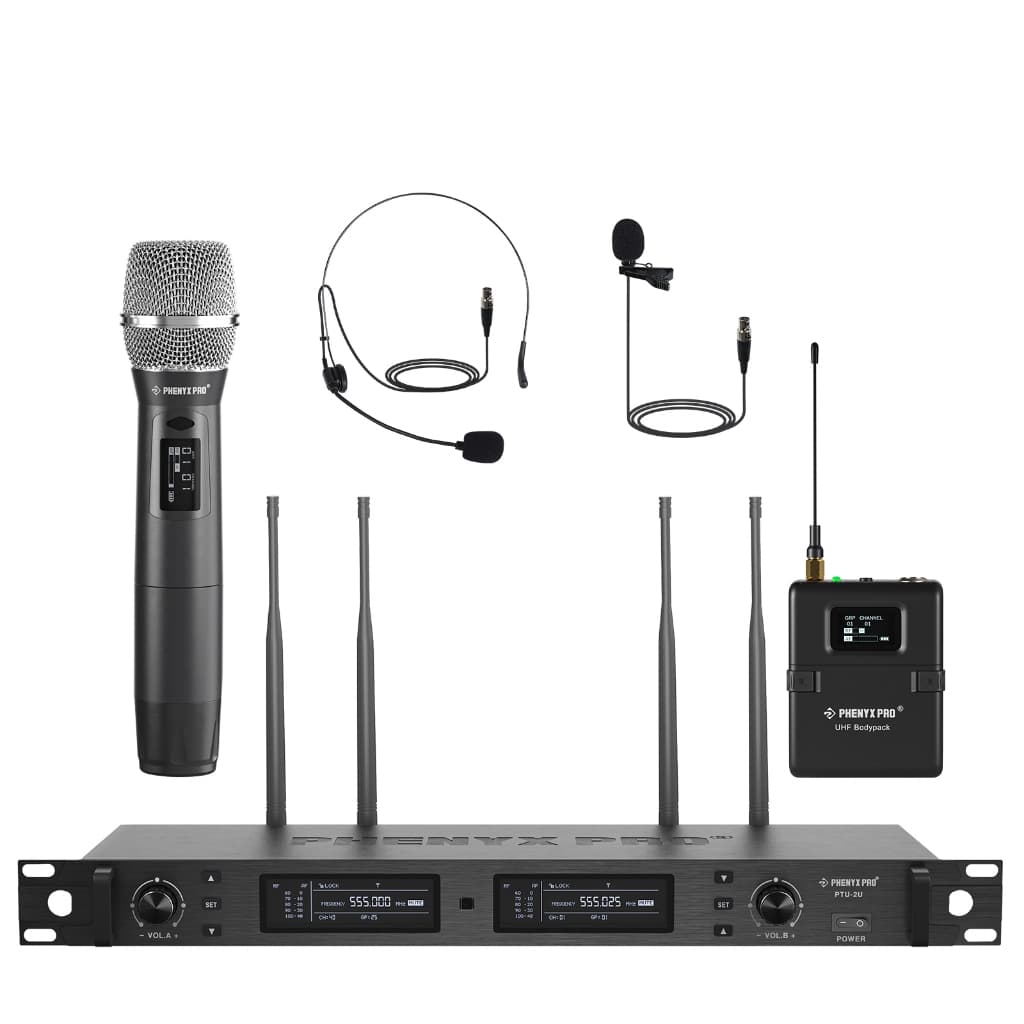 Sistema de microfone duplo sem fio Phenyx Pro PTU-2U-1H1B True Diversity