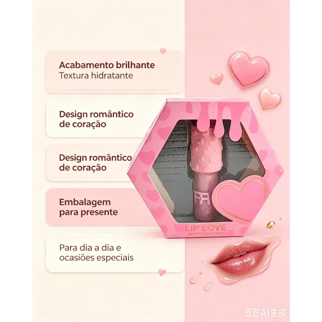 Lip Love Gloss Labial Brilhante Hidratante Presente Romântico