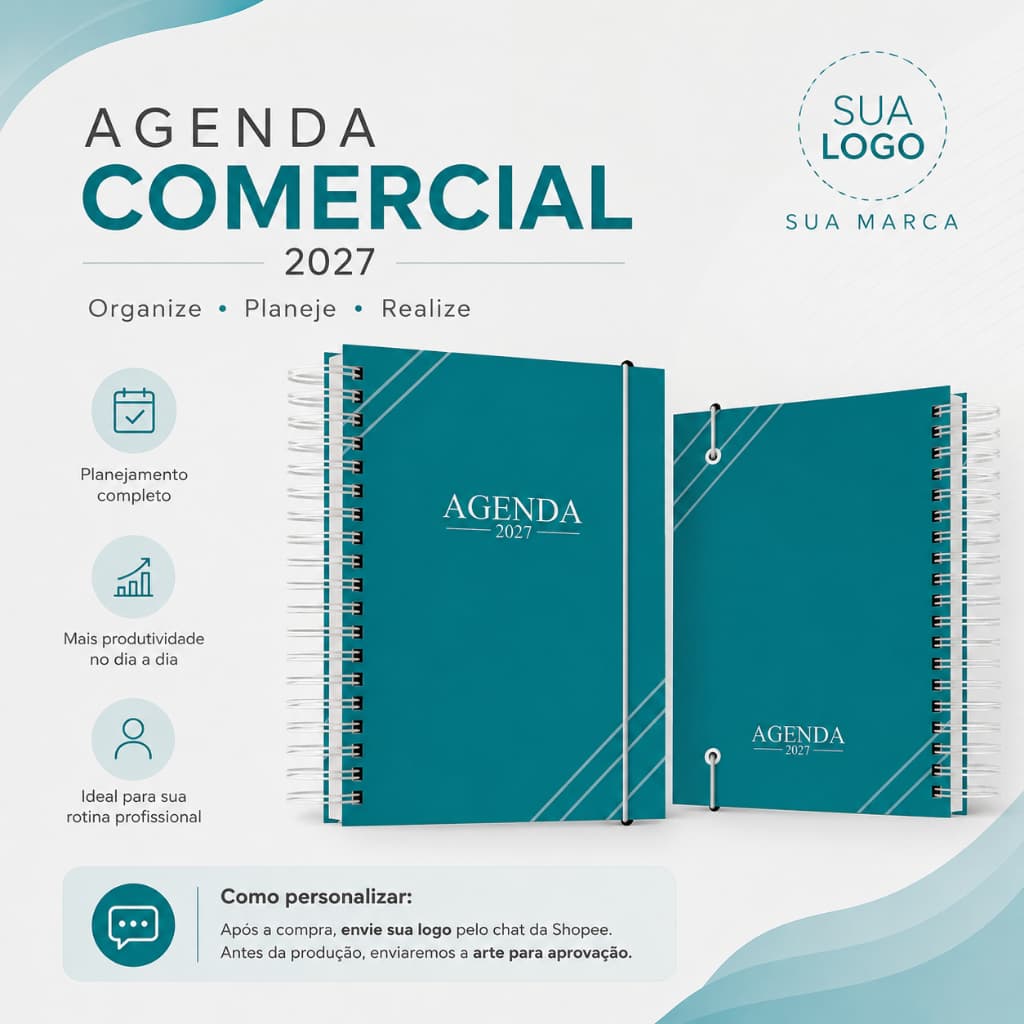 Agenda Comercial 2027 Personalizada Capa com Sua Logo Agenda Executiva Planejamento Profissional Capa Dura